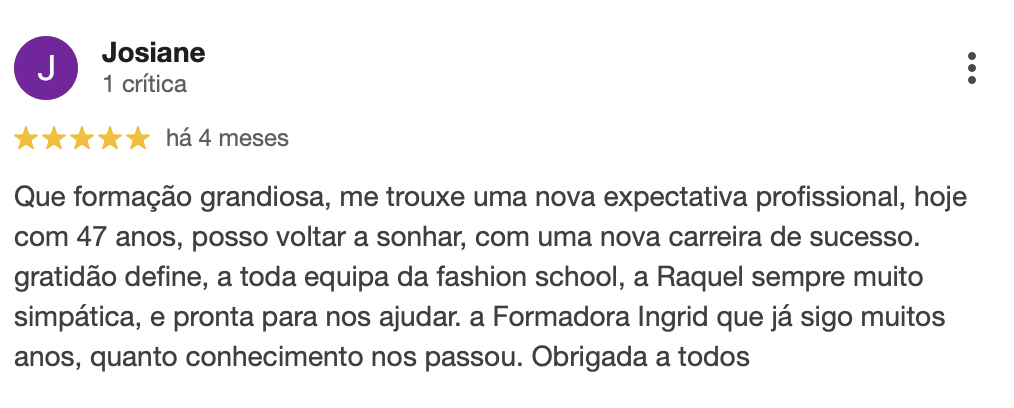 Avaliação de 5 estrelas de uma antiga formanda do curso de Personal Organizer